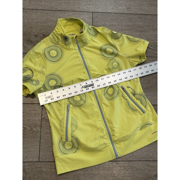 Annika Cutter & Buck Polo Women's Small Green Geometric Zip Up Pickleball Golf - Picture 4 of 6